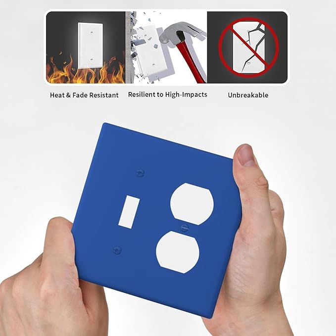 Blue 2 Gang Single Toggle/Duplex Combo Outlet Light Switch Cover, Combo 1-Toggle 1-Dimmer Decorator Wall Plate Electrical Faceplate