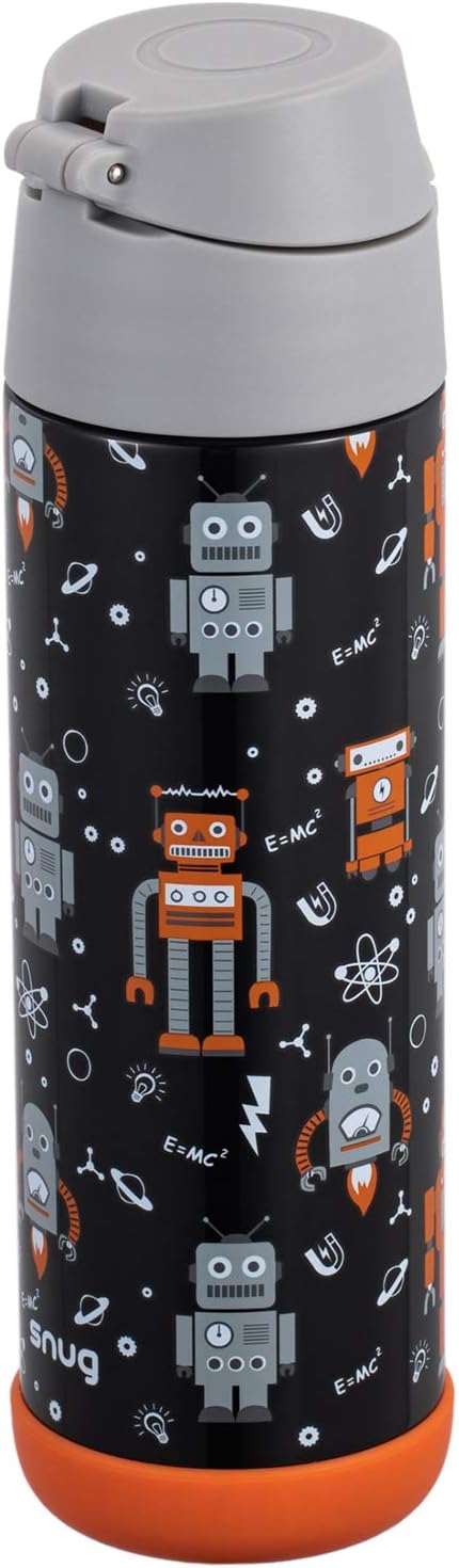 Snug Insulated Kids Water Bottle with Straw & Spout – Double-Wall Stainless Steel, Leakproof, Easy-Flip Lid – For School, Travel, Toddlers & Big Kids - Robots, 17oz