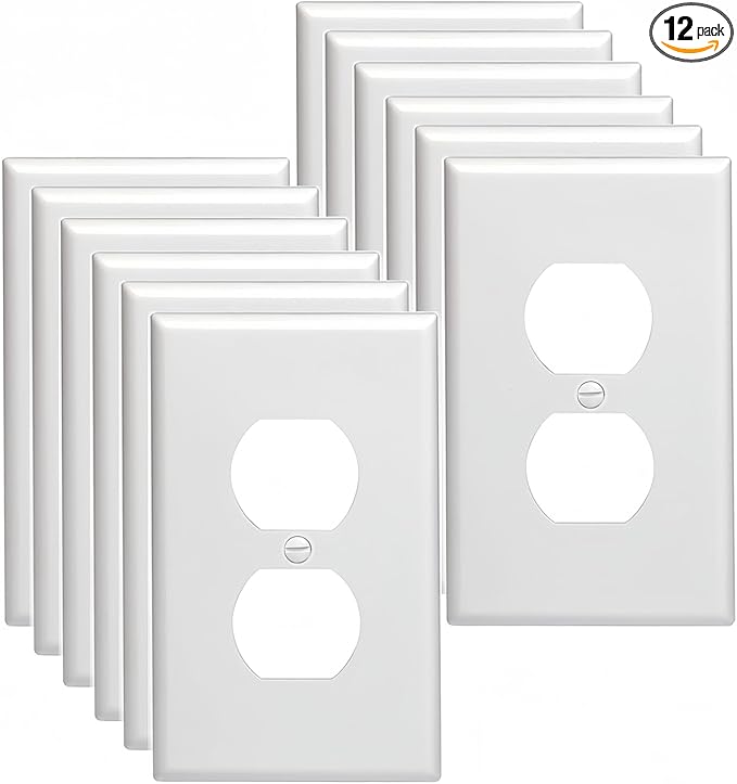 Outlet Covers Wall Plates -Duplex Outlet Covers, 1-Gang Standard Size Wall Plate for Outlets, Duplex Receptacle Wall Plate,Unbreakable Polycarbonate Thermoplastic,UL Listed (12-Pack,White)