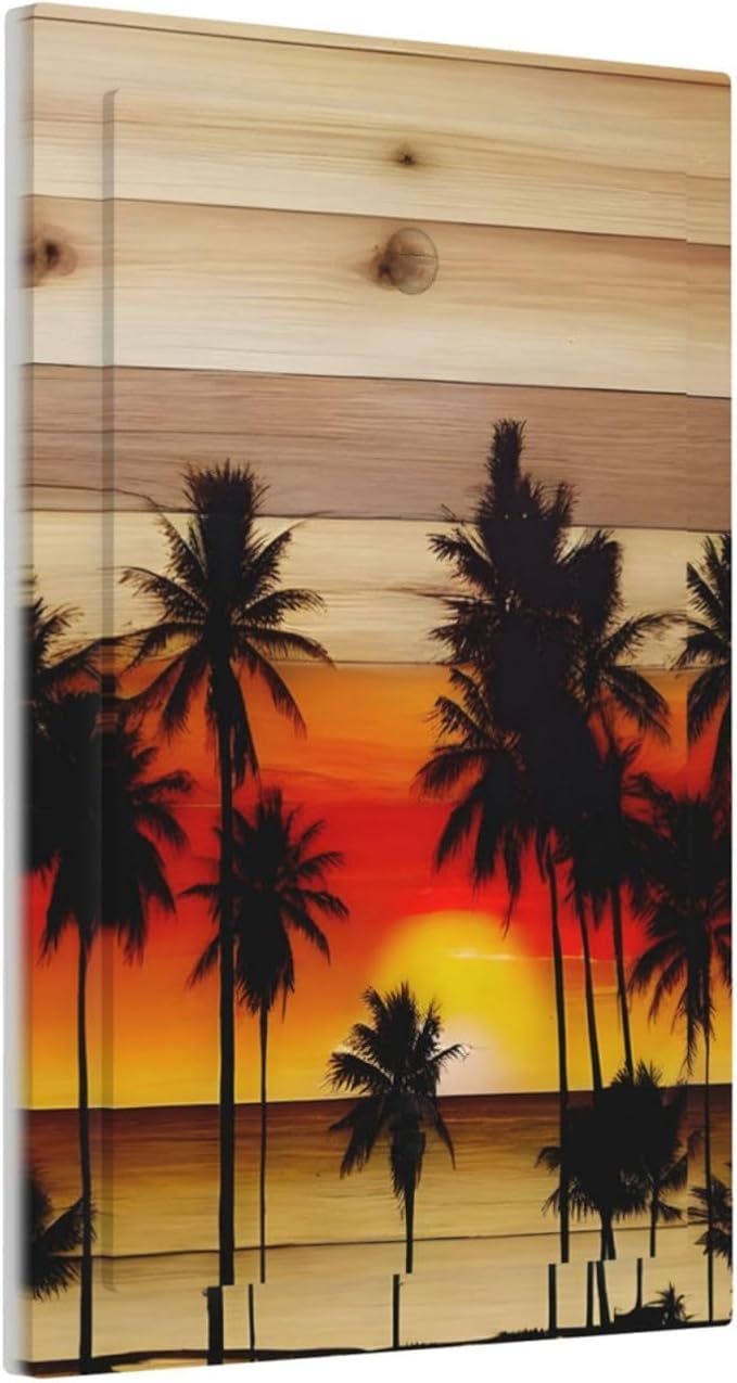 Sunset Beach Coconut Palm Tree Wooden Background Light Switch Cover Plate 1 Gang No Device Blank Electrical Wall Plates Faceplate Decorative Switch Plate for Bedroom Living Room Decor