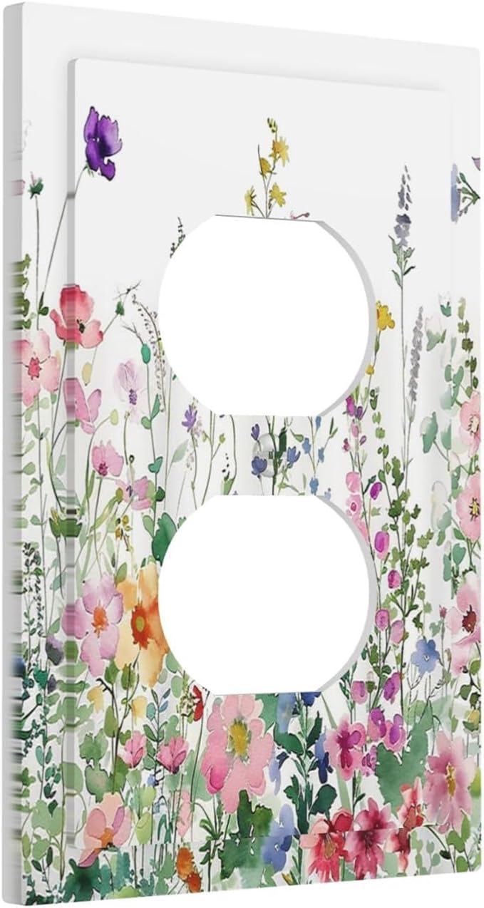 Outlet Covers Boho Colorful Flowers Plant Rustic Wildflower 1 Gang Duplex Light Switch Cover Decorative Switch Plates Electrical Receptacle Faceplate Wall Plate for Bed Room Bathroom