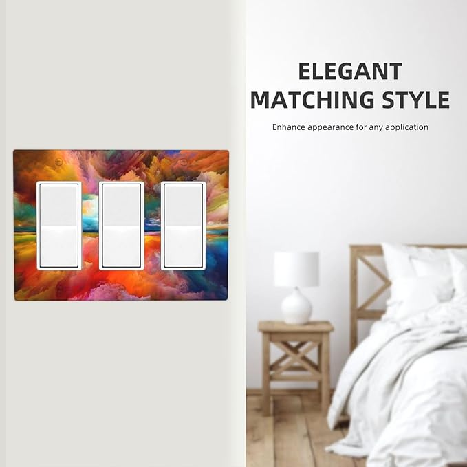 Light Switch Cover Plate Iridescent Abstract Colorful Clouds 3 Gang Decorative Switch Plates Rainbow Triple Rocker GFCI Outlet Covers Receptacle Cover for Bathroom Home Decor