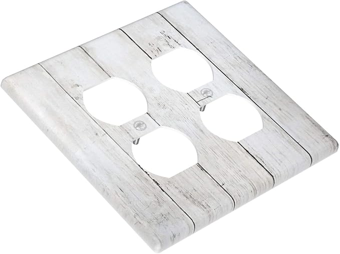 Modern Rustic Wood White Oak Print Outlet Covers 2 Gang Double Duplex Decorative Light Switch Covers Electrical Wallplates Socket Faceplate for Farmhouse Home Decor
