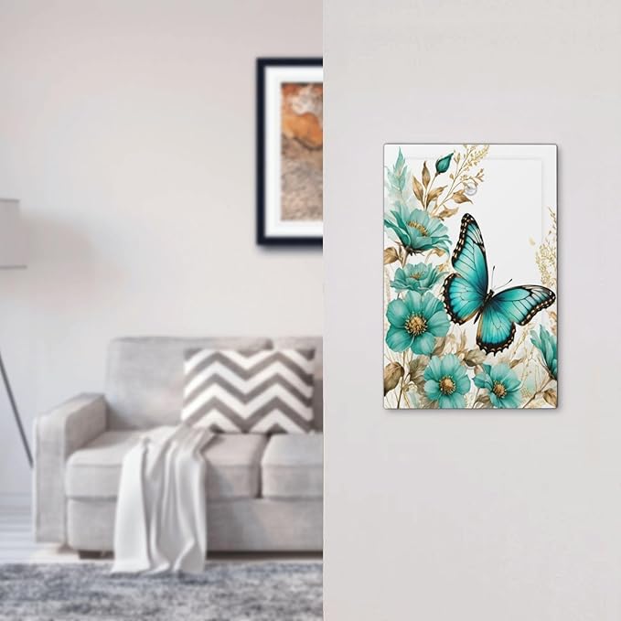 Decorative Light Switch Cover Plate Butterfly on Blue Daisy Flower Floral Golden Leaf 1 Gang No Device Single Blank Outlet Covers Wall Plate Cover Switchplate Electrical Face Plate