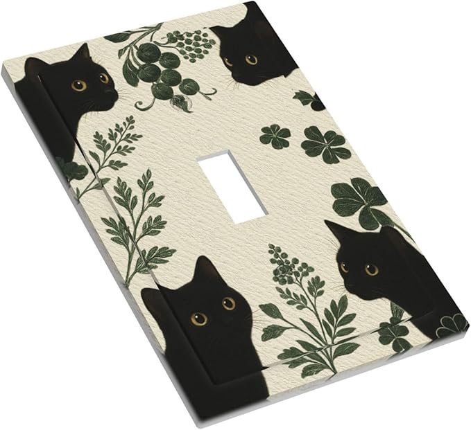 Decorative Light Switch Cover Plate Funny Black Cat Green Leaf 1 Gang Single Toggle Wall Plates for Electrical Outlet Covers Switch Plate Covers Faceplate for Bedroom Home Decor