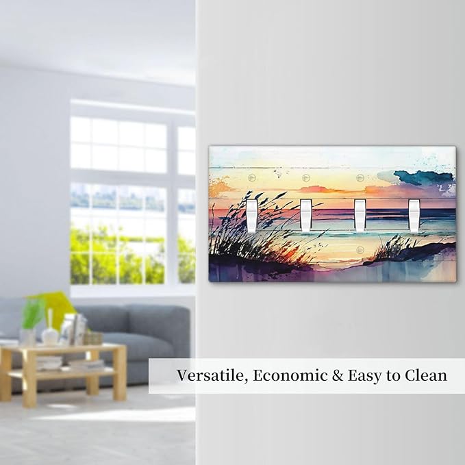 Light Switch Cover Sunset Beach Abstract Watercolor 4 Gang Switch Plate Quad Toggle Wall Plates Nature Coastal Decorative Switchplate Electrical Outlet Cover Plates for Bathroom Home Decor