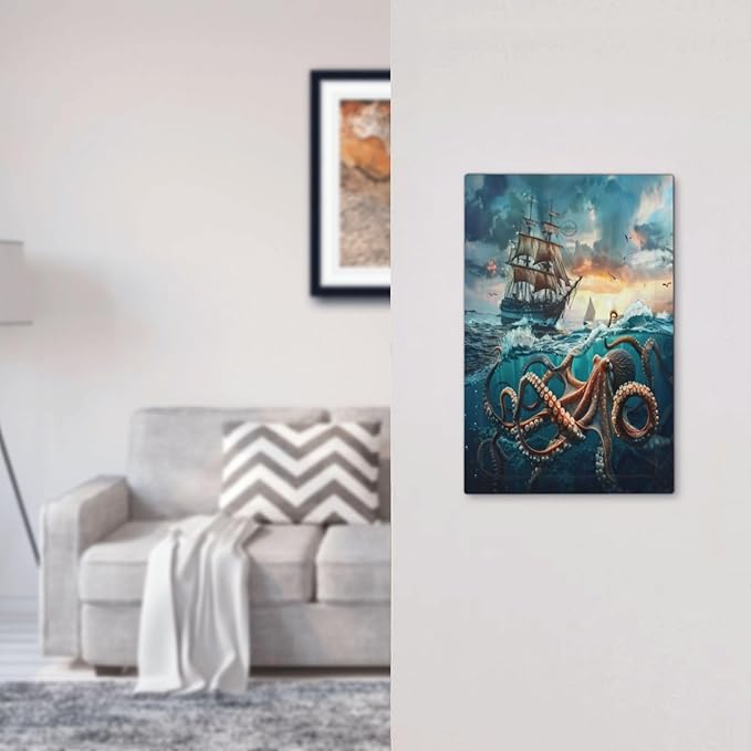 Light Switch Cover Sailboat Ship Octopus Ocean Sea Waves Decorative Switch Plates 1 Gang Blank No Device Outlet Covers Electrical Wall Plates for Bathroom Bedroom Decor