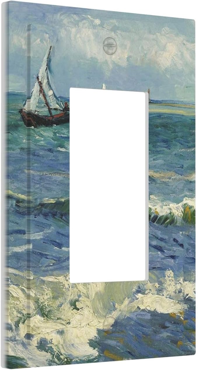 Nautical Ocean Waves Sailboat Painting Blue Sky Decorative Outlet Covers 1 Gang Single Rocker Light Switch Cover Plate Wall Plates GFCI Faceplate for Bathroom Bedroom Decor