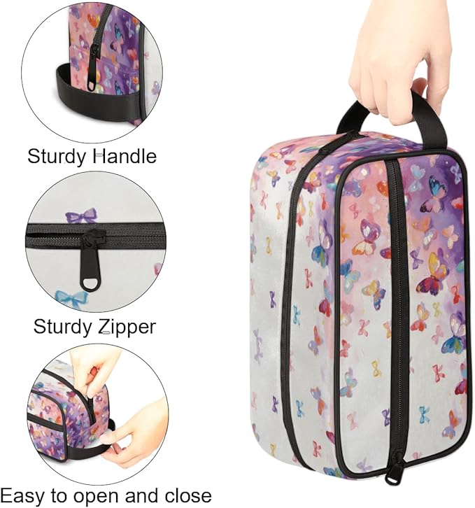 Kids Toiletry Bag for Girls - Colorful Butterflies Travel Toiletry Bag Hanging Dopp Kit Cosmetic Bag Makeup Bag Shower Shaving Bag for Toiletries Accessories