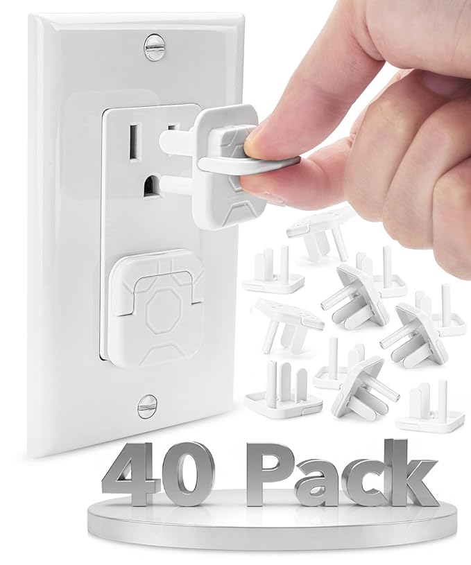 Bates- Electrical Outlet Covers Baby Proofing, 40 Pack, White, 3 Prongs & Hidden U Ring Design, Outlet Plug Covers Baby Proofing