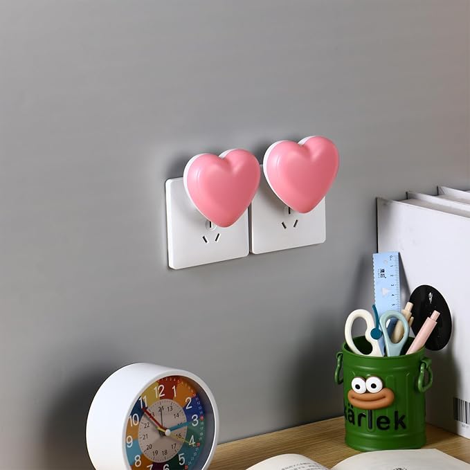 INZU Cute Night Light, Heart Night Light for Kids, LED Nightlight with Auto Dusk to Dawn Sensor, Nightlight Plug into Wall with Soft Warm Light for Bedroom, Nursery, Bathroom, Hallway (Pink)