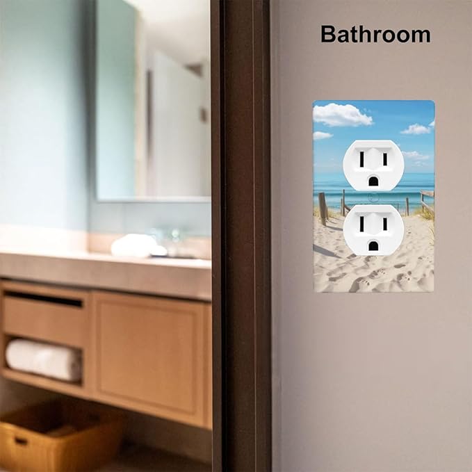 Summer Beach Coastal 1-Gang Duplex Wall Plate, Ocean Clouds Sand Outlet Cover for Beach House, Bathroom, Sunroom & Coastal Home