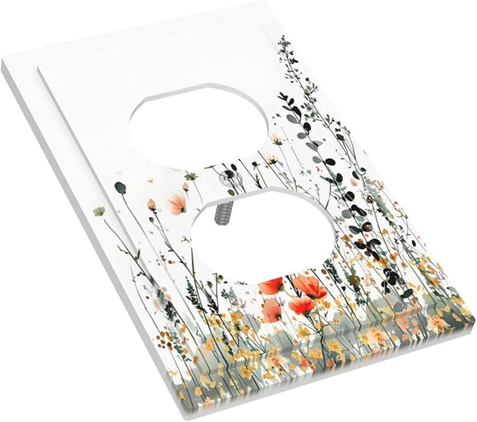 Vintage Country Style Watercolor Leaves Wildflowers Floral Outlet Covers 1 Gang Duplex Light Switch Cover Decorative Switch Plates Electrical Receptacle Faceplate Wall Plate for Bedroom Living Room