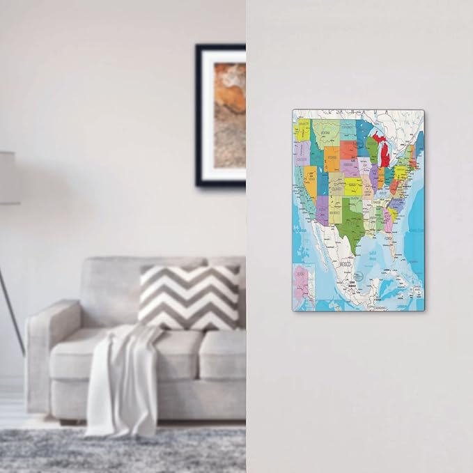 USA Map 1 Gang Light Switch Cover No Decive Blank Wall Plate Decorative for Teen Kids Boys Bathroom Home Bedroom Art Panel Decorate 5" x 3