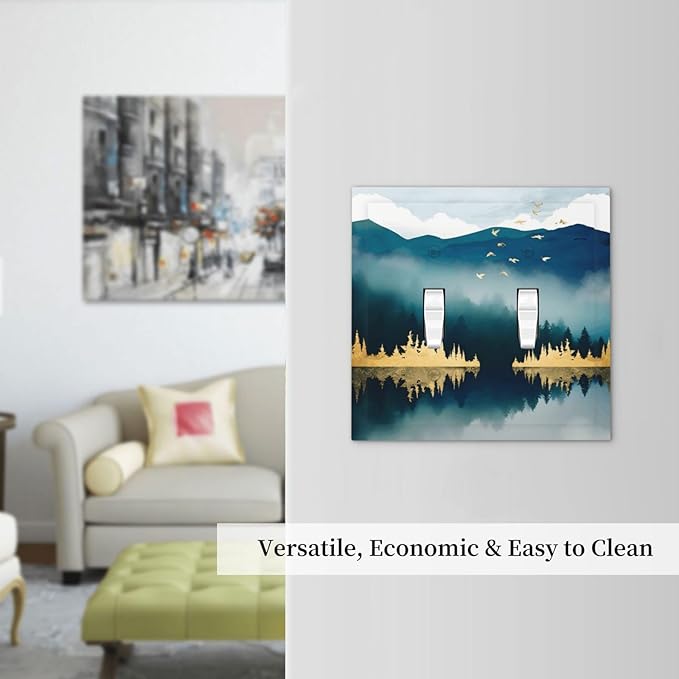 Mountains Landscape Lake Bird Reflection Decorative Switch Plates 2 Gang Double Toggle Outlet Light Switch Cover Wall Plate Electrical Faceplate for Bedroom Living Room Decor