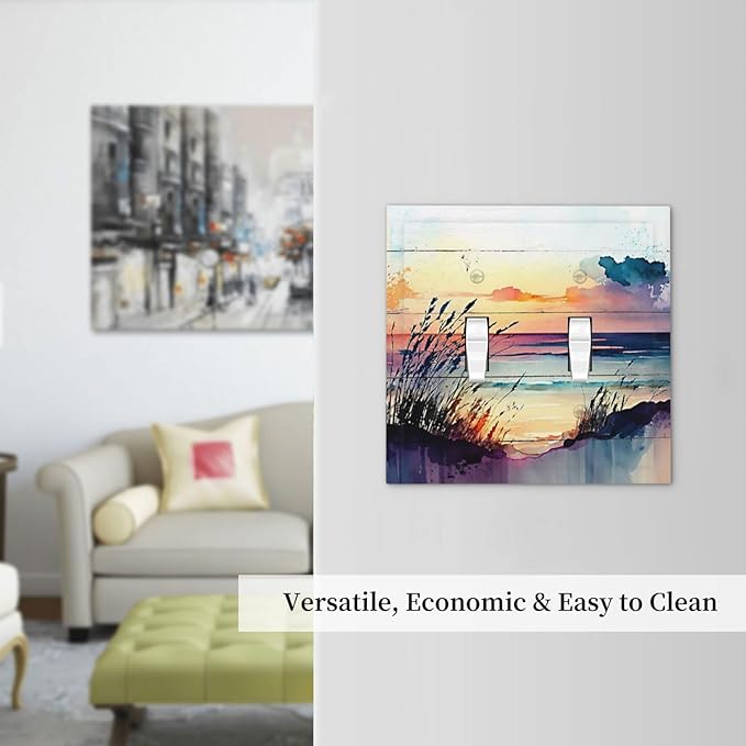 Light Switch Cover Sunset Beach Abstract Watercolor 2 Gang Wall Plate Double Light Switch Plate Nature Coastal Toggle Decorative Outlet Covers Electrical Switchplate for Bathroom Home Decor