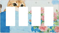 Cat Flower Quad Rocker Wall Plate Decorative 4 Gang Light Switch Covers Electrical Switchplate Home Decorate Faceplat for Bathroom Bedroom Kitchen Room 4.5 x 8 Inch