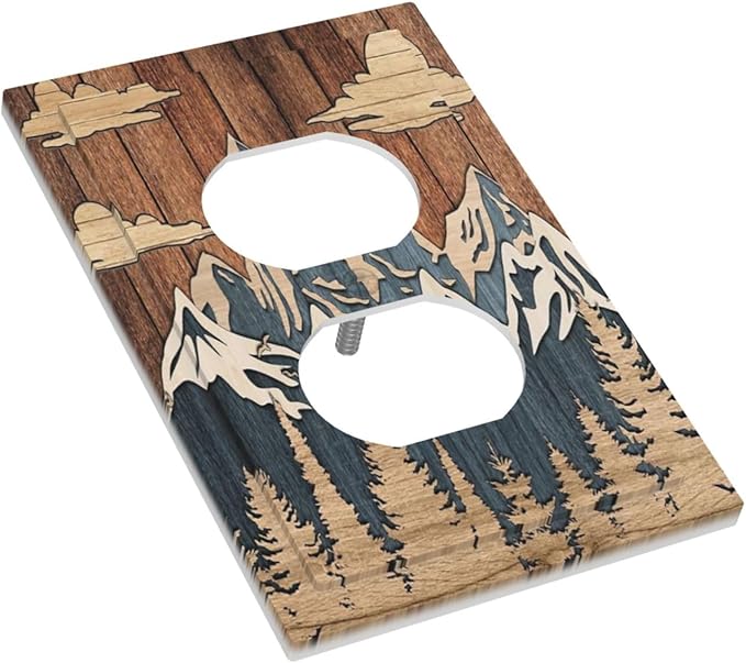 Blue Mountain Range Forest Nature Wilderness Wood Texture Outlet Covers 1 Gang Duplex Light Switch Cover Decorative Switch Plates Electrical Receptacle Faceplate Wall Plate for Farmhouse Home Decor