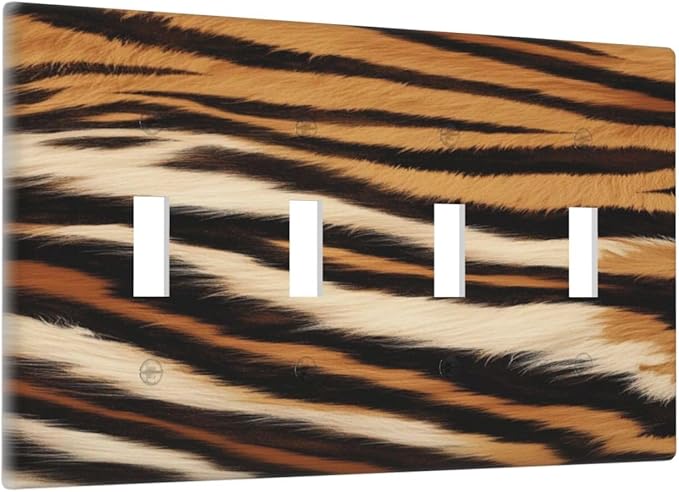 Tiger Texture Wild Animal Skin Pattern Print Light Switch Covers Quad Toggle Electrical Faceplate 4 Gang Wall Plate Decorative Switch Plates Cover for Kids Room Office Decor