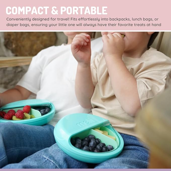 melii Spin Snack Container | 3-Compartment Rotating Snack Box with Sliding Window, BPA-Free, Dishwasher Safe, Portable Snack Container for Kids Ages 3+ (Pink)
