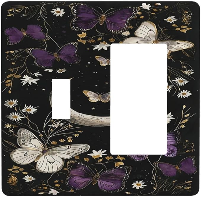 Outlet Covers Boho Crescent Moon Butterfly 1 Toggle 1 Rocker Combo Light Switch Cover Plate Decorative Switch Plate Covers Electrical Wall Plate for Bedroom Home Decor
