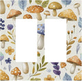 Boho Watercolor Mushroom Flowers Leaf Colorful Floral Decorative Outlet Covers 2 Gang Double GFCI Rocker Electrical Wall Panels Light Switch Cover Plate for Kids Room Nursery Decor