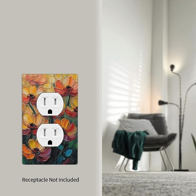 Decorative Art Light Switch Covers Color Flower Blaze 1 Gang Single Duplex Outlet Wall Plate Switchplate Electrical Faceplate for Home Decor