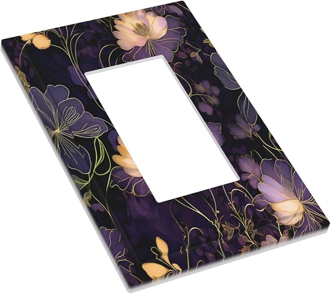 Modern Boho Vintage Gold Purple Dark Floral Modern Abstract Flowers Decorative Outlet Covers 1 Gang Single Rocker Wall Plates Gfci Faceplate Light Switch Cover Plate for Bedroom Living Room