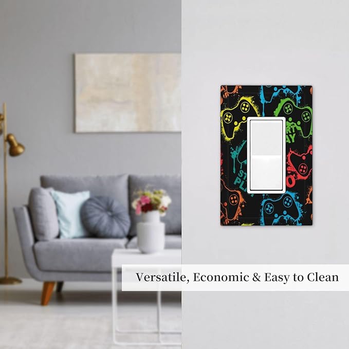 Gaming Hippie Gamer Modern Gamepad Colorful Graffiti Decorative Outlet Covers 1 Gang Single Rocker Light Switch Cover Plate Wall Plates GFCI Faceplate for Kids Room Nursery Decor