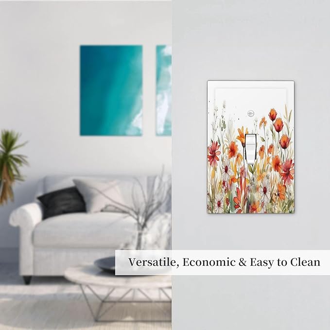 Watercolor Wild Flower Floral Daisy Plant Decorative Light Switch Cover 1 Gang Single Toggle Device Electrical Faceplate Switchplates Decorator Outlet Wall Plate for Bedroom Living Room Decor