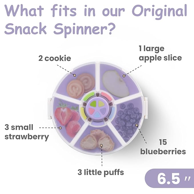 JOOPETALK Kids Reusable Rotating Snack Container with 5 Separate Compartments, Color Matching Opening Lid, BPA/PVC-Free, Dishwasher Safe, Perfect for Travel, School Lunches & On-the-Go Snacking-Purple