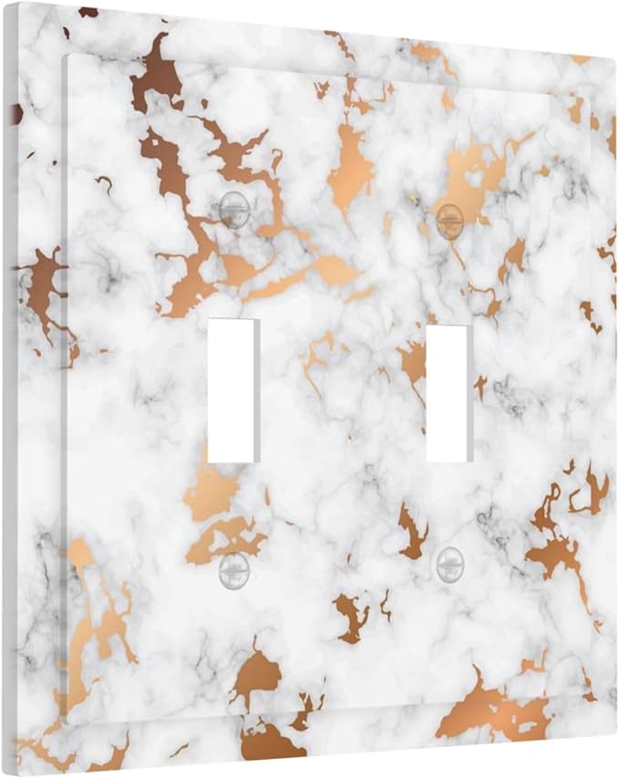 Lexury Elegant White Red Golden Marble Texture 2 Gang Double Toggle Light Switch Cover Electric Wall Plate Modern Marbling Marbled Grain Electrical Device Outlet Cover Faceplate Jumbo Size