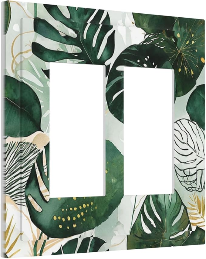 Decorative Outlet Covers Boho Tropical Leaves 2 Gang Double GFCI Rocker Electrical Wall Panels Light Switch Cover Plate for Bedroom Bathroom Decor
