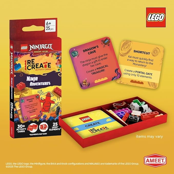LEGO NINJAGO Recreate Activity Cards – Ninja Adventures | Ninja-Themed Building Game with 30+ Activity Cards & 25 LEGO Elements | Ages 6+