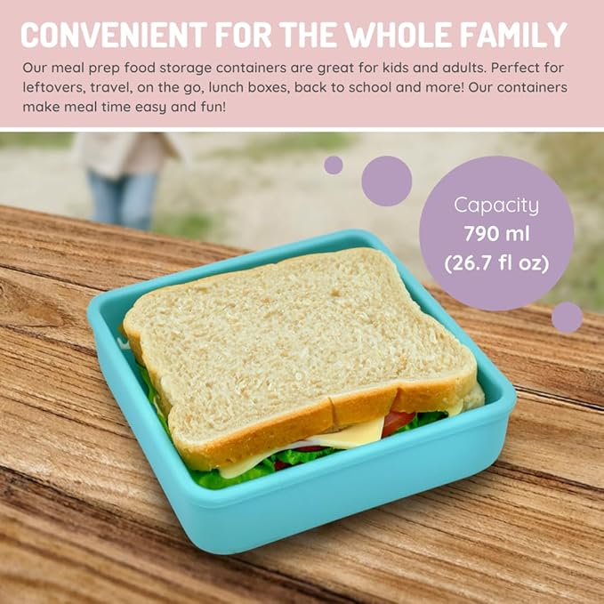 melii Reusable Silicone Sandwich Container | Leak-Resistant Food Storage with Easy-Open Lid, BPA-Free, Dishwasher & Microwave Safe, Lunch Box for Kids & Adults (Blue)