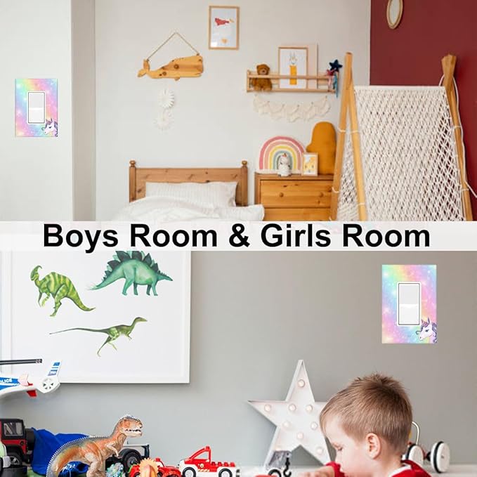 Unicorn Rainbow 1-Gang Rocker Wall Plate, Cute Cartoon Unicorn Switch Plate for Girls Room, Kids Room, Nursery & Bathroom