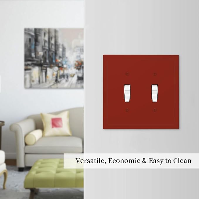 Wine Red Decorative 2 Gang Toggle Outlet Light Switch Cover Colored Watercolor Solid Double Device Wall Plate Electrical Faceplate Dual Device Switchplate (Solid Red)