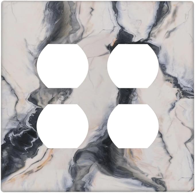 Abstract Marble Textured Modern Luxury Print Outlet Covers 2 Gang Double Duplex Decorative Light Switch Covers Electrical Wallplates Socket Faceplate for Bathroom Kitchen Decor