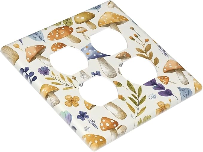 Boho Watercolor Mushroom Flowers Leaf Colorful Floral Outlet Covers 2 Gang Double Duplex Decorative Light Switch Covers Electrical Wallplates Socket Faceplate for Kids Room Nursery Decor
