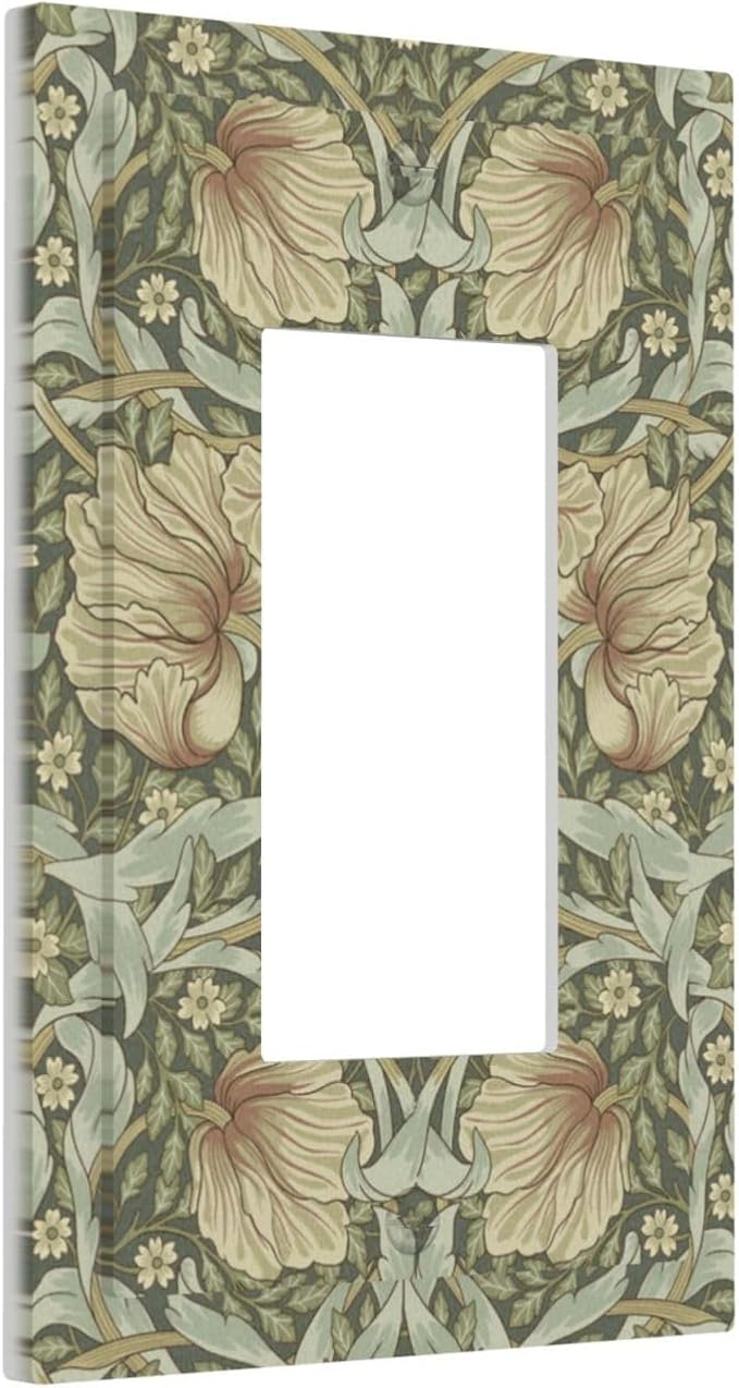 William Morris Pimpernel Flowers Single Light Switch Cover Plate Vintage Floral Green Botanical 1 Gang Rocker Switchplate Decorative Electrical GFCI Wallplate for Country Bedroom Home Décor