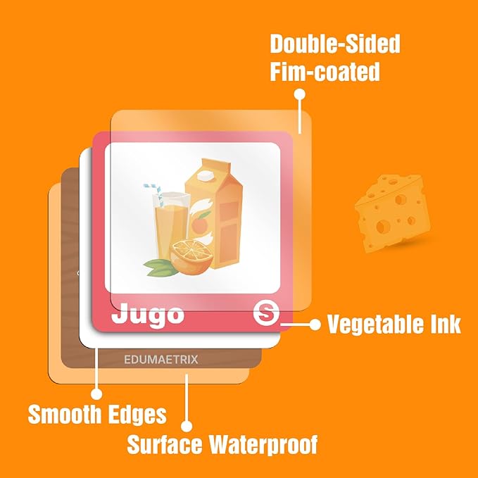 72 (36 Pairs) Spanish English Bilingual Food Fruit Memory Matching Game with Overview Poster and Online Audio Language Learning Games for Kids -Early Education ESL and Language Immersion