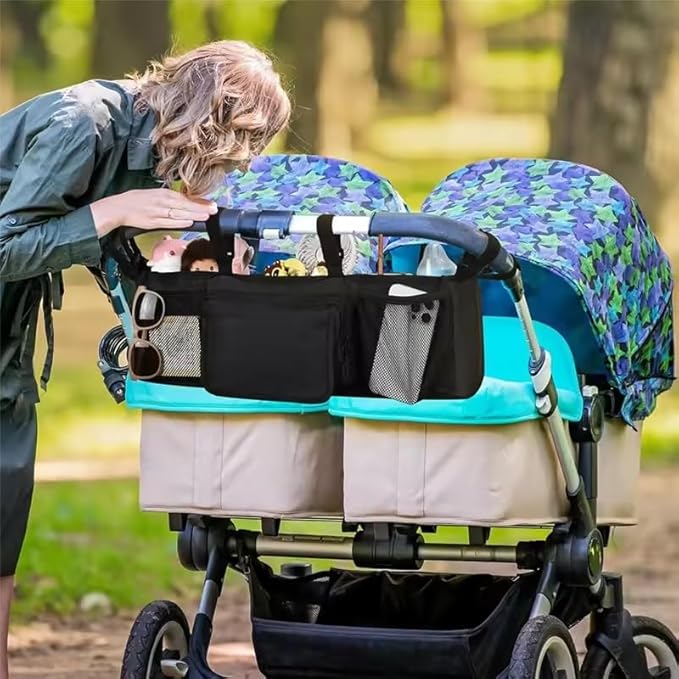 Double Baby Stroller Organizer With 2 Cooler Pockets- For Bob Duallie And Baby Jogger City Mini GT2,Double Stroller Systems