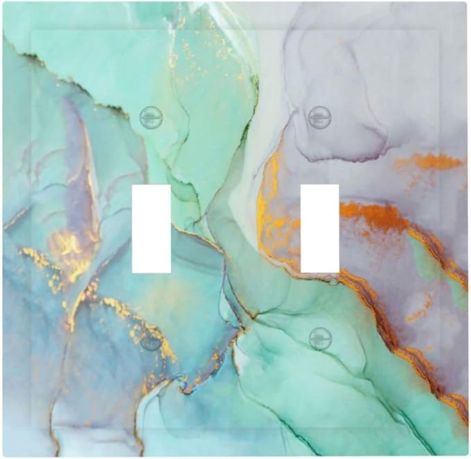 Teal Green Marble 2 Gang Double Toggle Light Switch Cover Decorative Wall Plate Faceplate for Kids Boys Girls Bathroom Home Living Room Decor 5" x 4.9