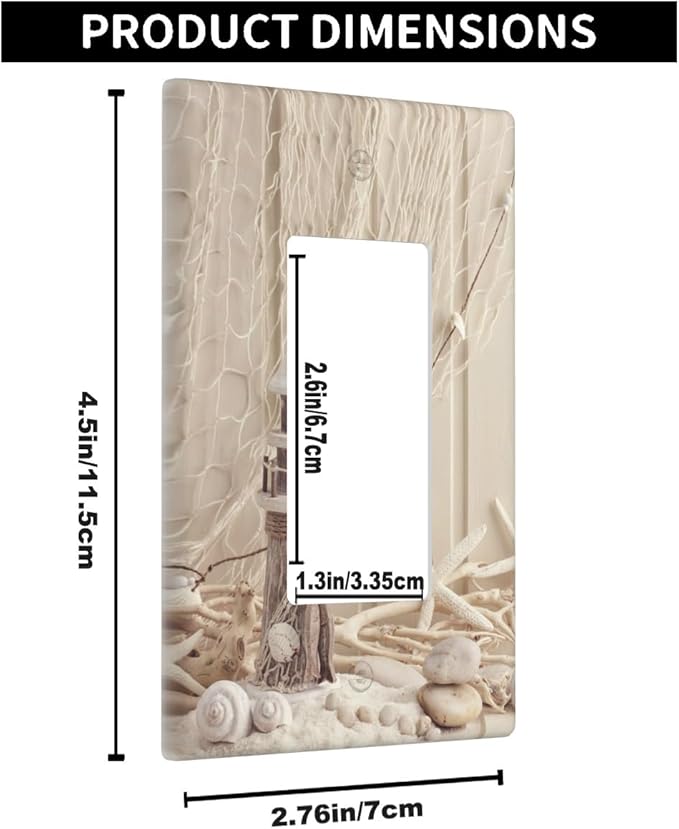 Coastal Sea Shell Fishing Net Lighthouse Single Rocker Wall Plate Decorator Rocker Switch Plate 1 Gang Light Switch Cover Electrical Switchplate Decorative Faceplate 4.5 x 2.76 Inch
