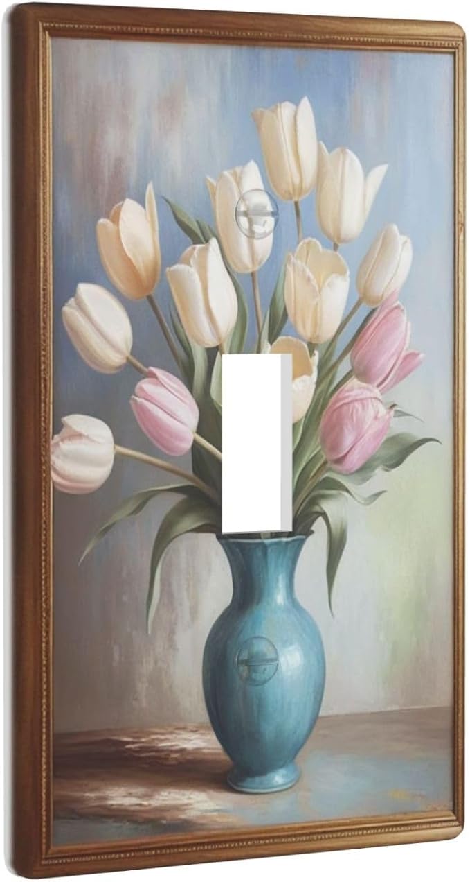 Decorative Art Light Switch Covers Tulips In Vase Single Toggle Wall Plate Decorative Switchcover Electrical Switchplate for Home Decor