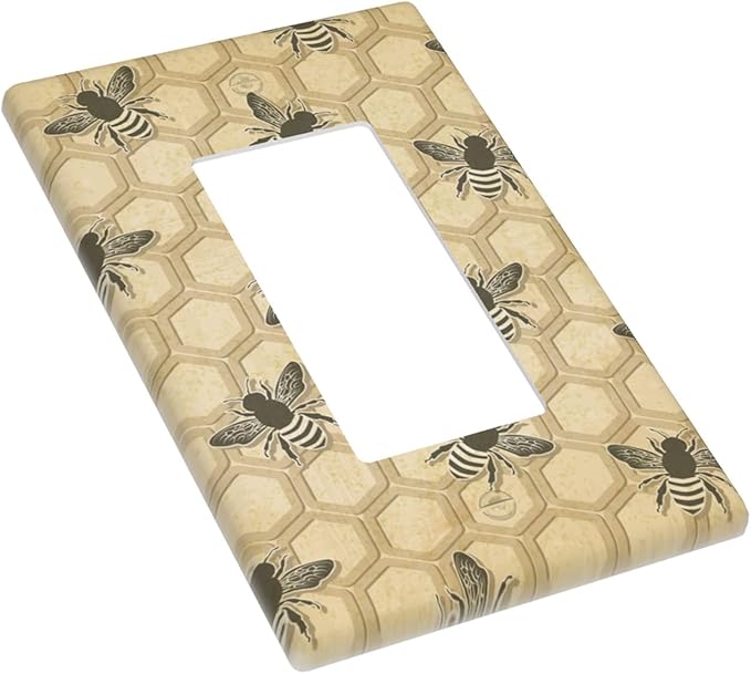 Honey Bee Honeycomb 1-Gang Rocker Wall Plate, Vintage Bee Switch Plate for Kitchen, Living Room, Sunroom & Home