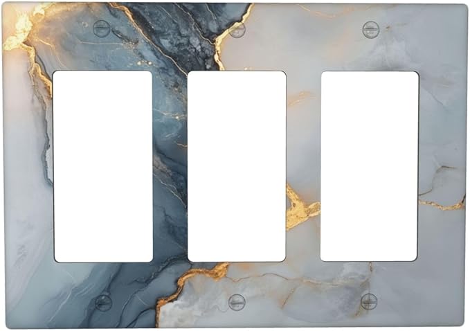 Abstract Blue Granite Luxury Texture Print 3 Gang Rocker Outlet Covers Triple Rocker Light Switch Cover Plate Switchplates Decorative Electrical Faceplate for Bedroom Kitchen Living Room Decor