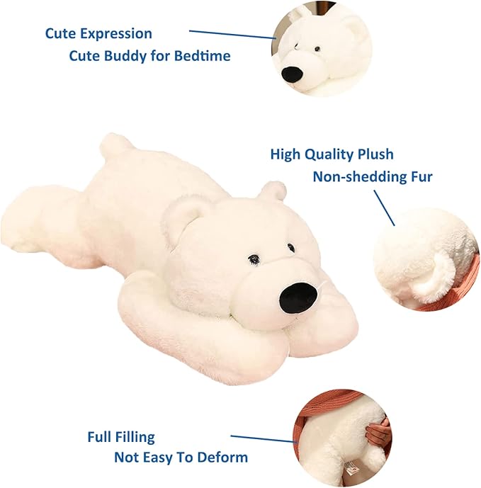 Doireum Weighted Stuffed Animals, Polar Bear Stuffed Animal Toy White Bear Weighted Plush Animals Throw Pillow Gifts for Boys Girls, 11.8 inch