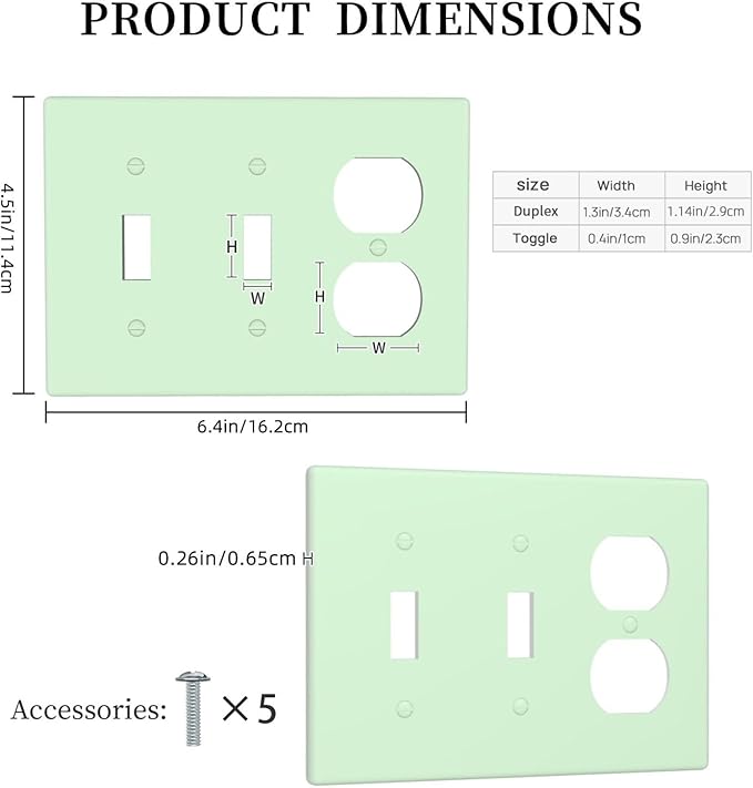 Green 3 Gang 2 Toggle 1 Duplex Combination Light Switch Plate Decorative Triple Toggle Wall Plate Cover Electrical Faceplate Switch Face Plate