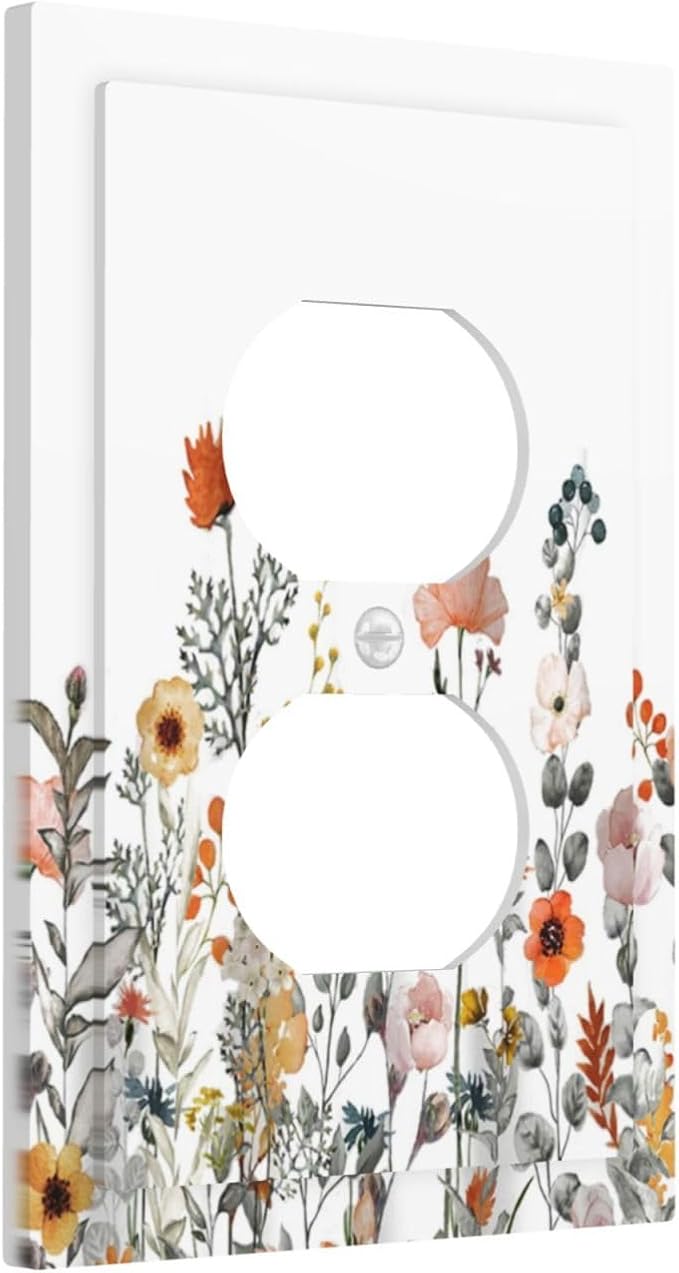 Outlet Covers Colorful Wildflowers Boho Vintage Floral 1 Gang Duplex Light Switch Cover Decorative Switch Plates Electrical Receptacle Faceplate Wall Plate For Bed Room Living Room Decor